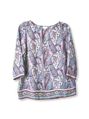 J Jill Women Adara Purple Paisley Floral Blouse Top S Artsy Casual Career
